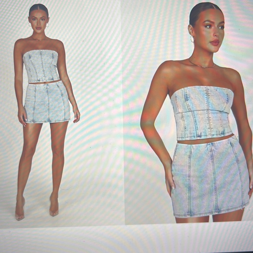 MESHKI JORDANA denim tube top SMALL